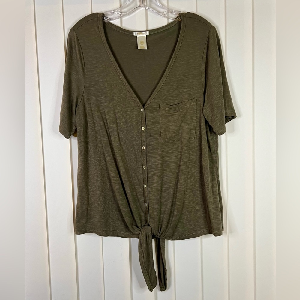 Matty M Olive Button-Down Top